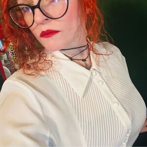 Vintage Minimalist 1980s Pinch Pleat Collared Blouse sz M